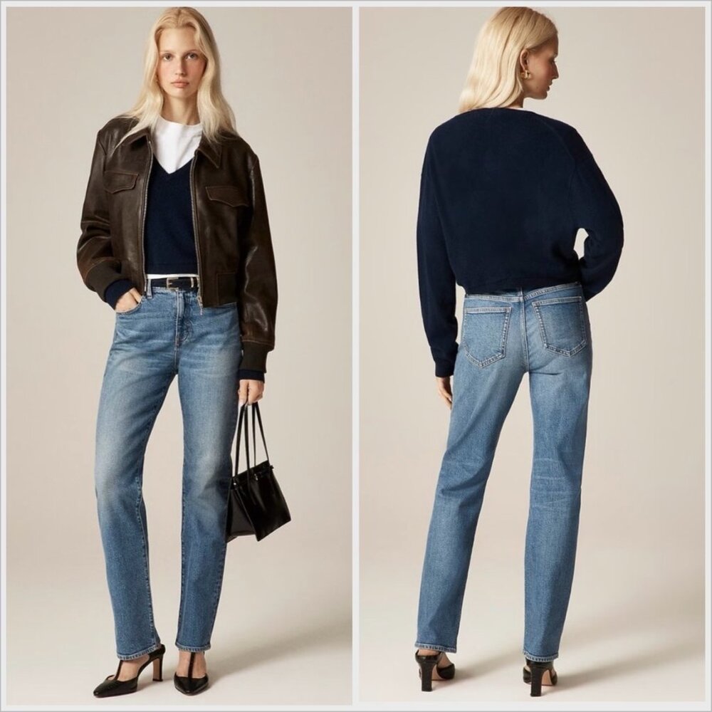 J.Crew Womens Hipped Straight Jean 27 High Rise Stretch Denim Classic NWT $158 - Picture 1 of 11
